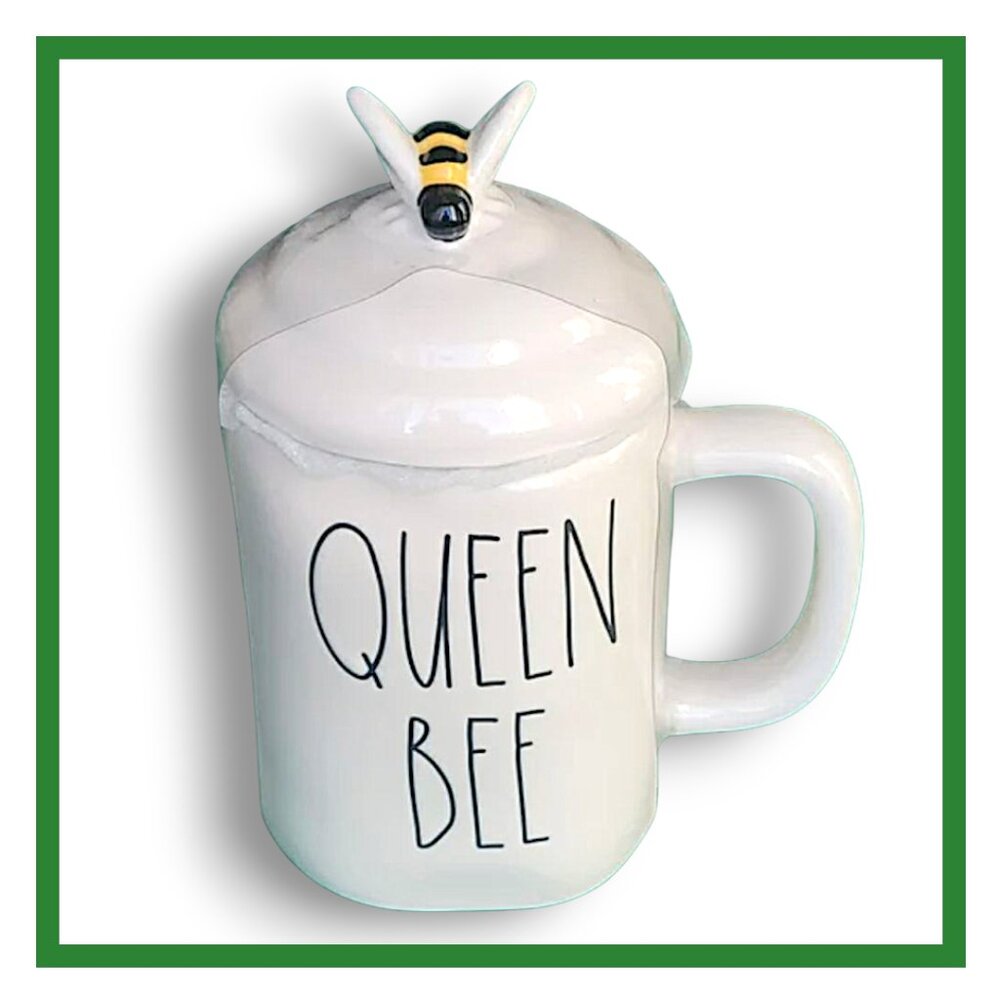 Rae Dunn Queen Bee White Mug with Bee Lid Cover